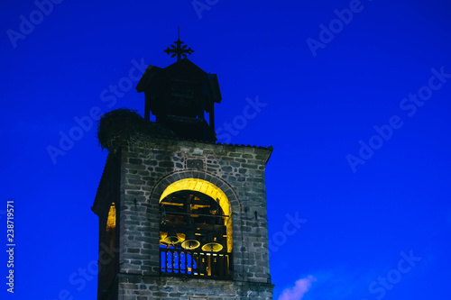 Old bell tower, Bulgaria, Bansko city, night time.
