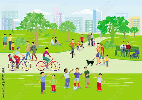 Familien bei Freizeitaktivität im Park, Illustration