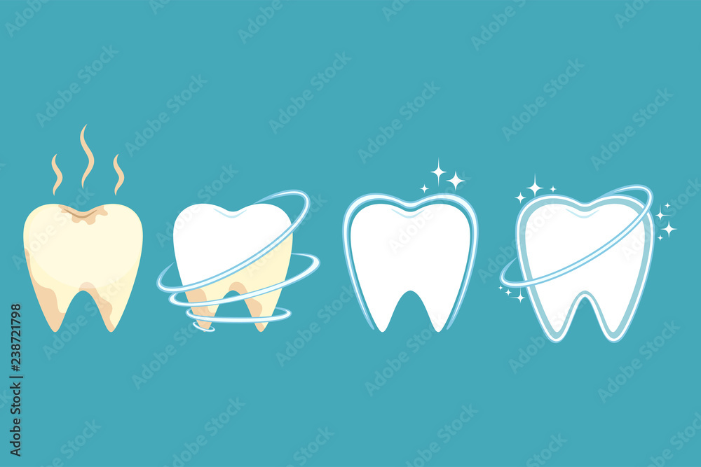 The concept of dental care. The stage of cleaning and whitening teeth