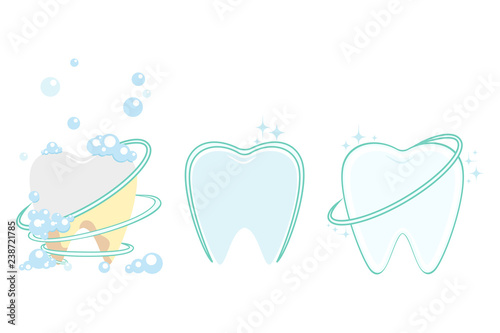 The concept of dental care. The stage of cleaning and whitening teeth. Oral Care, before and after brushing teeth. Vector illustration.