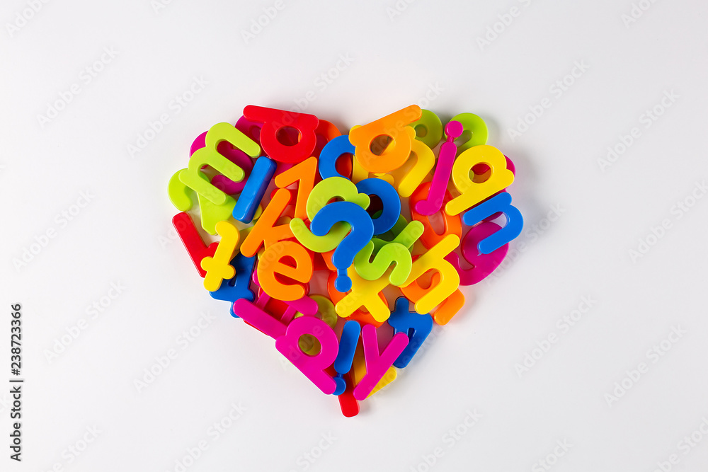 Heart of letters and numbers on white background