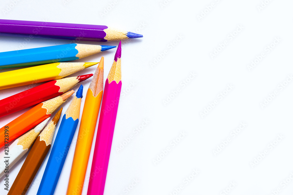 set of colored pencils on white background set of colored pencils on white background