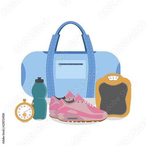 Sports concept, set for fitness. Accessories for the gym.  Vector illustration.