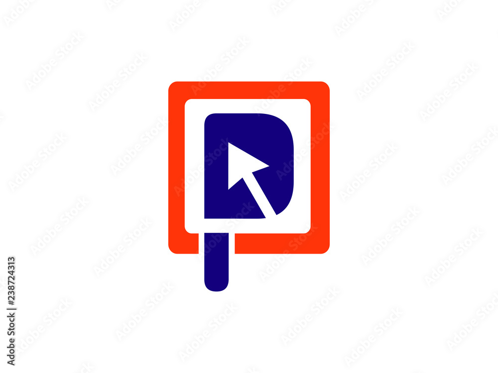 Initial letter P with pointer on a square blue color logo vector Initial letter P with pointer on a square blue color logo vector