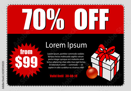 business coupon. Vector illustration Sale of goods and services. Christmas sale. Voucher.