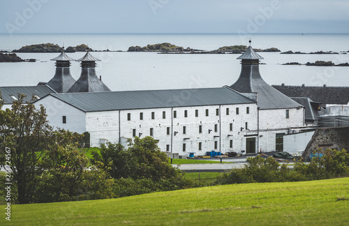 Canvastavla Laphroaig distillery buildings on the Islay island shore