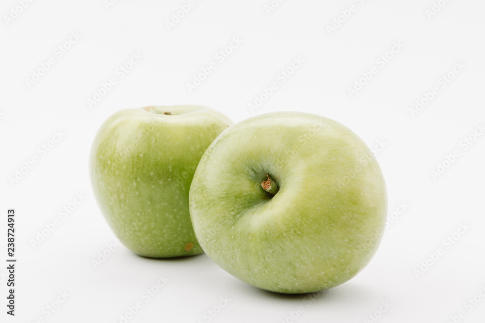 tasty large green apples on white background tasty large green apples on white background
