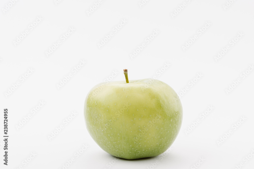 large ripe green apple on white background