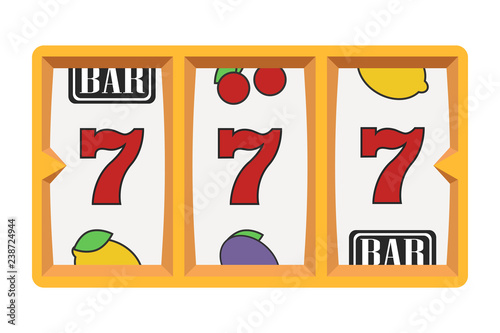 Slot machine icon with lucky sevens jackpot. Vector illustration.