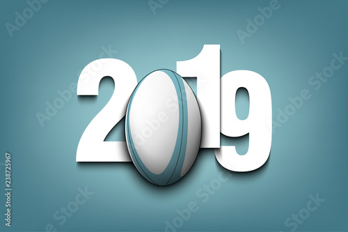 New Year numbers 2019 and rugby ball