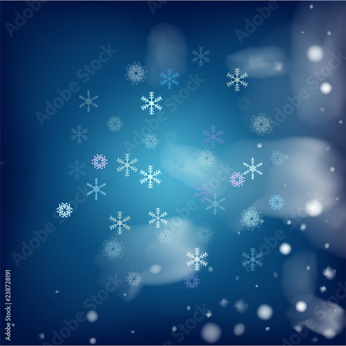 Blue Realistic Vector Snowfall. Christmas  New Year Grunge Holidays Background. Realistic Snowfall Pattern  Falling Snowflakes Overlay. Winter Cold Dots Storm Sky  Frost Effect Silver Ice Square Frame
