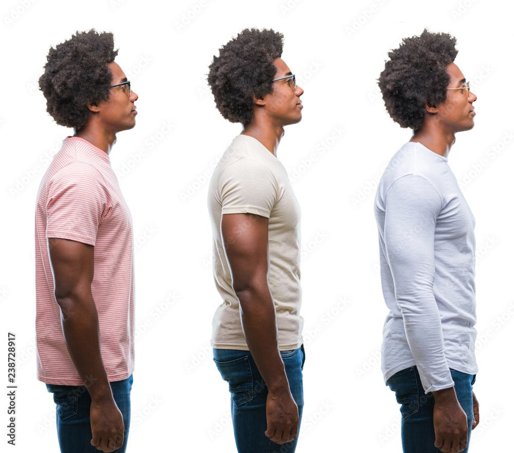 Collage of african american young man wearing sunglasses over isolated background looking to side, relax profile pose with natural face with confident smile. Collage of african american young man wearing sunglasses over isolated background looking to side, relax profile pose with natural face with confident smile.