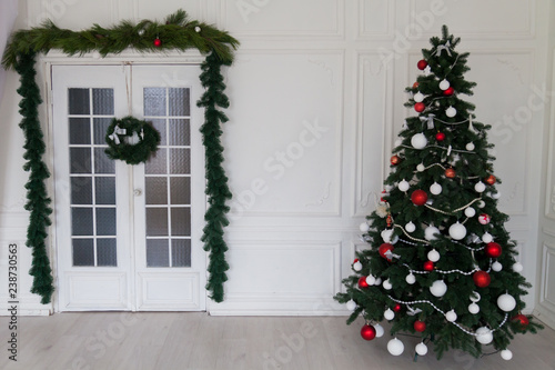 Christmas tree with presents  Garland lights new year winter holiday