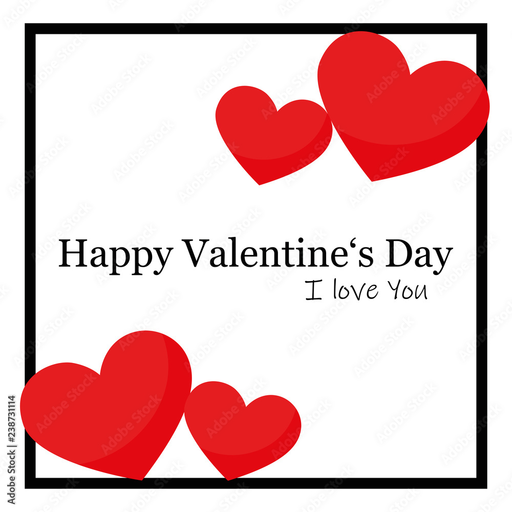 valentines day greeting card black and white with red hearts vector illustration EPS10