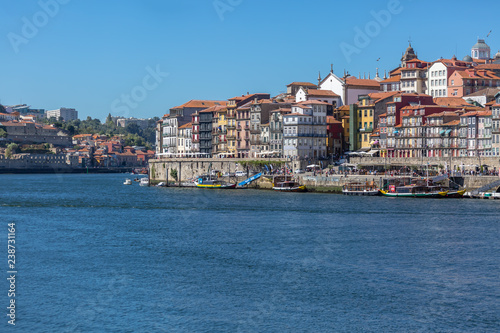 View of river Douro, with recreational boat on Porto dock, for touristic tours