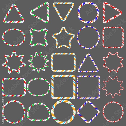 Candy cane borders Set isolated on gray background, vector EPS10