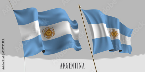 Set of Argentina waving flag on isolated background vector illustration
