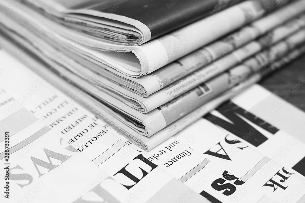 News Background Pages With Headlines And Articles And Stack Of Newspapers And Magazines On Table Paper Texture With Printed Text Stock Photo Adobe Stock