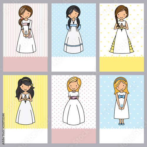 set of 6 first communion girl cards