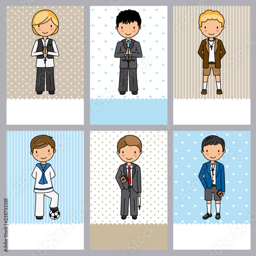 set of 6 first communion boy cards