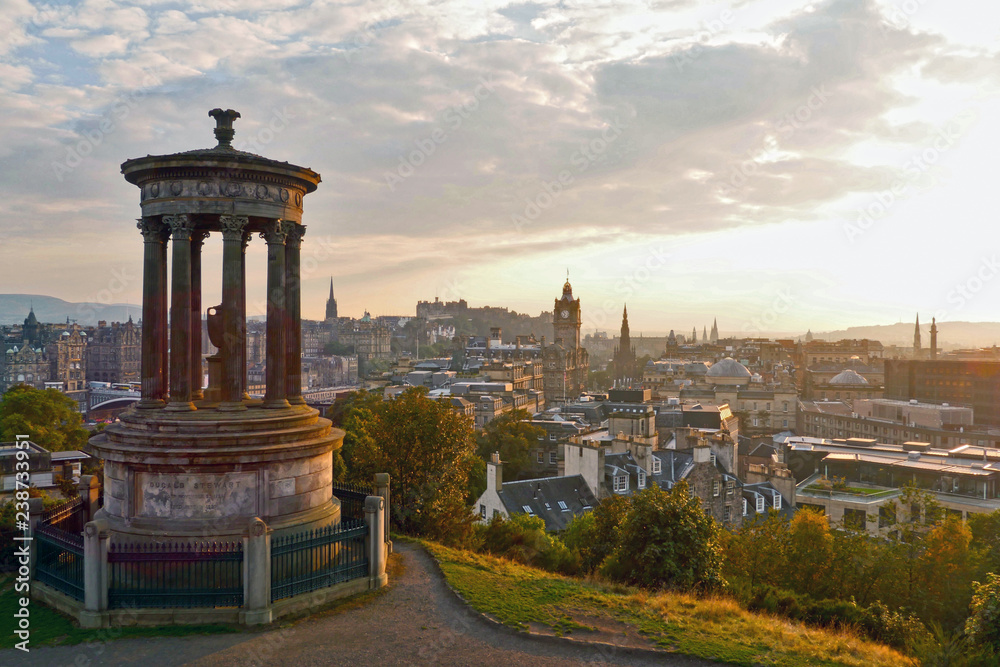 Edinburgh, Scotland / United Kingdom - August 2014: Sunset over the city as seen from the Calton Hill