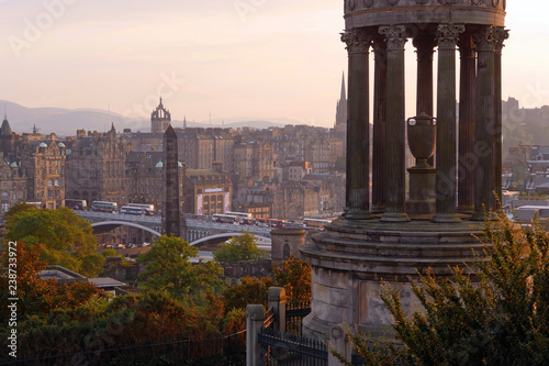 Edinburgh, Scotland / United Kingdom - August 2014: Sunset over the city seen from the Calton Hill.