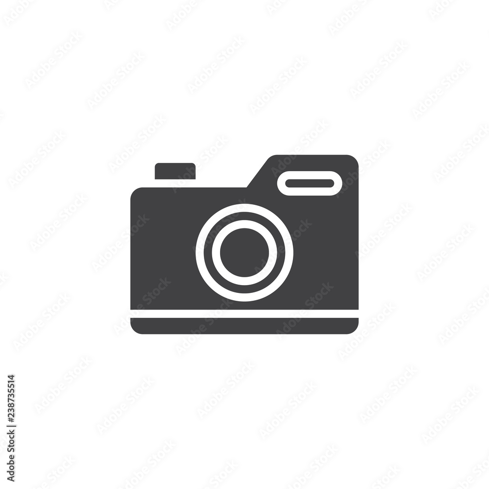 Camera vector icon. filled flat sign for mobile concept and web design. Photo camera simple solid icon. Symbol, logo illustration. Pixel perfect vector graphics