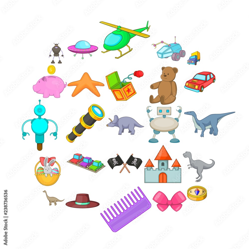 Sideshow toy icons set. Cartoon set of 25 sideshow toy vector icons for web isolated on white background