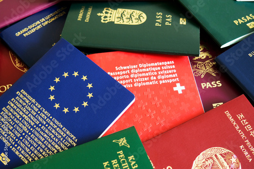 Various passports of citizens of many countries and regions of the world