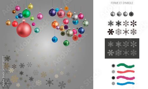 Boules de Noël, guirlandes et flocons de neige avec ses formes et symboles pour Illustrator pour les décorations de Noël photo