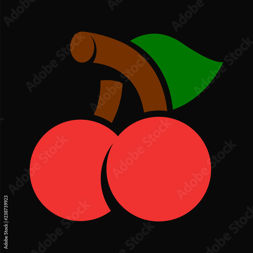 Simply cherry sign. Black background. Vector illustration. Logotype icon.
