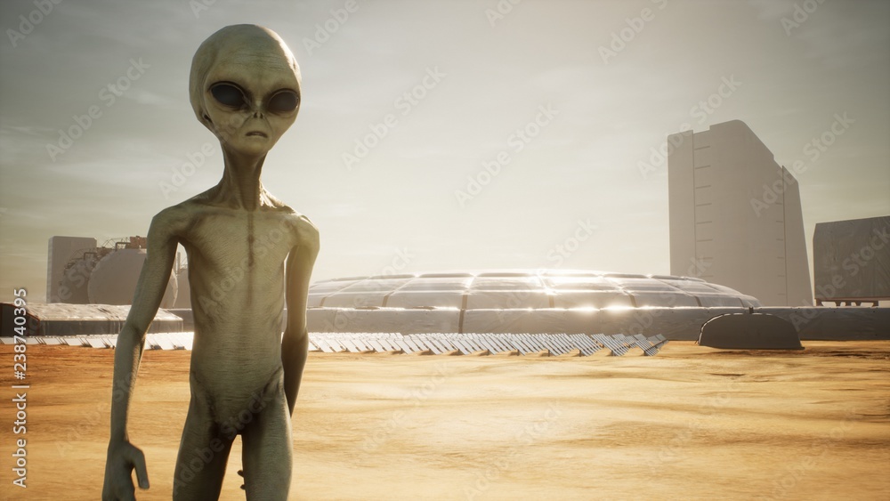 Alien returns to base after inspecting solar panels. Super realistic ...
