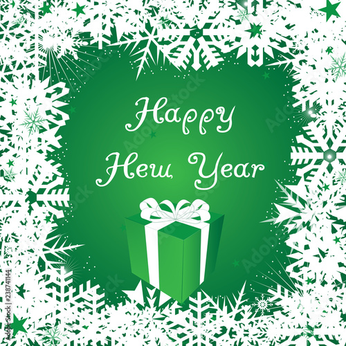 New Year-Snow Flakes Over Green