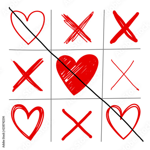 tic-tac-toe game with hearts and crosses