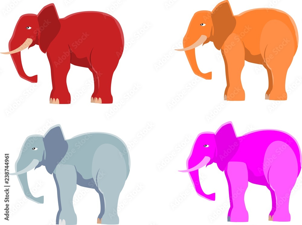cartoon cute elephants colored vector illustration