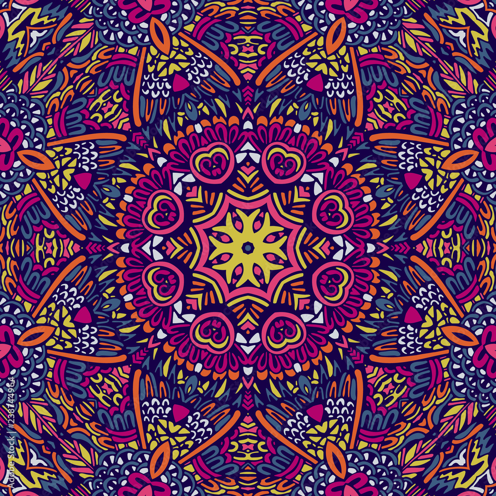 Tribal indian ethnic seamless design. Festive colorful mandala pattern. . Geometric mandala