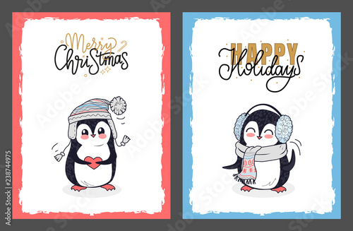 Merry Christmas and Happy Holidays with Penguins