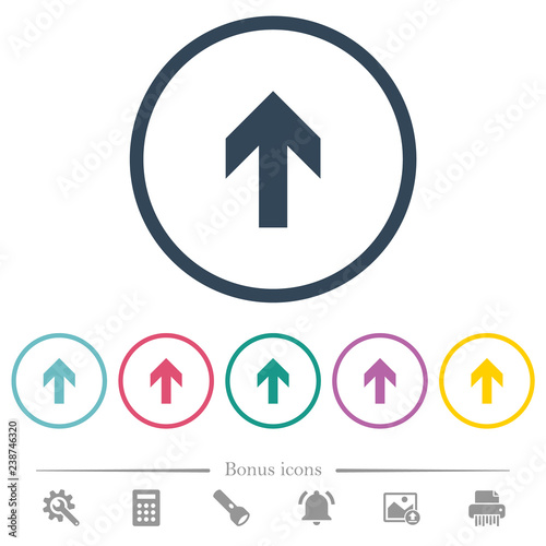 Up arrow flat color icons in round outlines