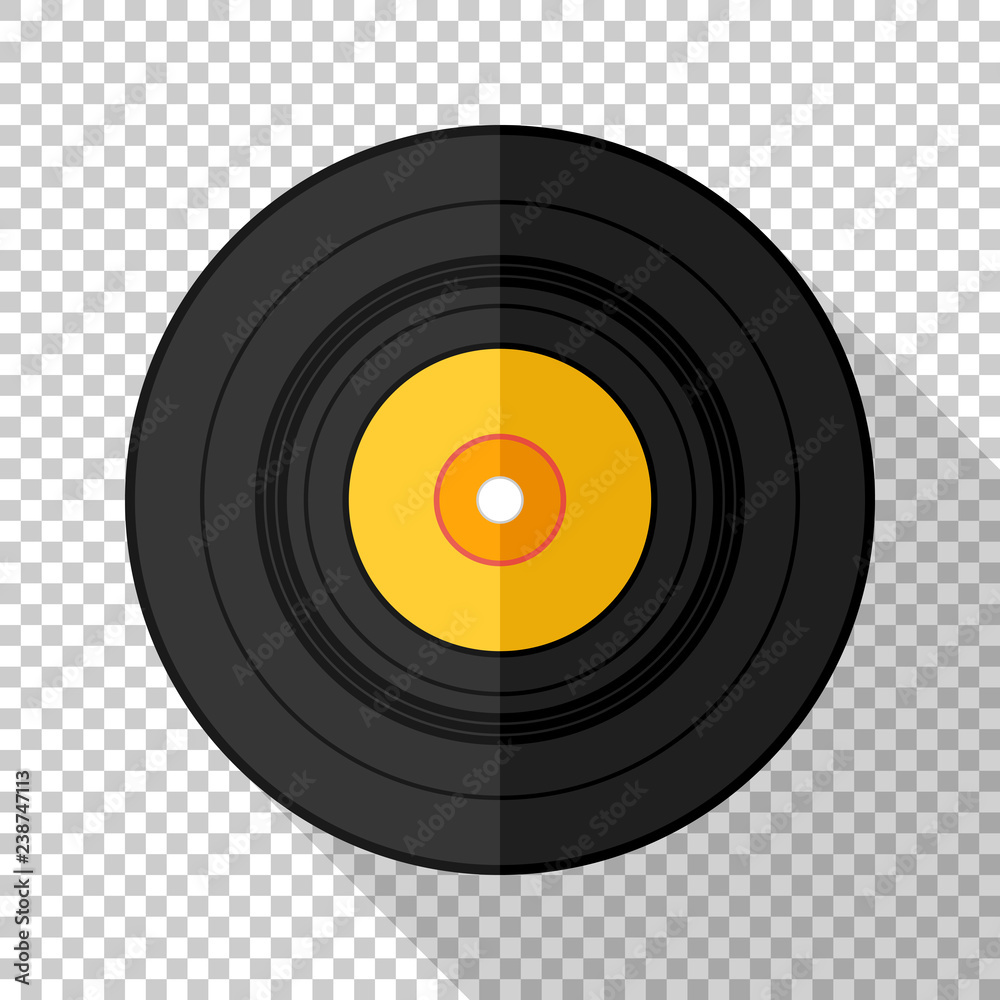 Vinyl record icon in flat style with long shadow on transparent background Vinyl record icon in flat style with long shadow on transparent background