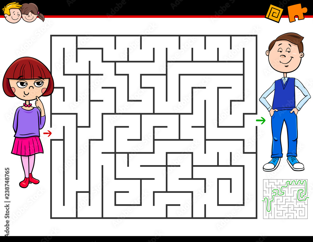 cartoon maze game with girl and boy cartoon maze game with girl and boy