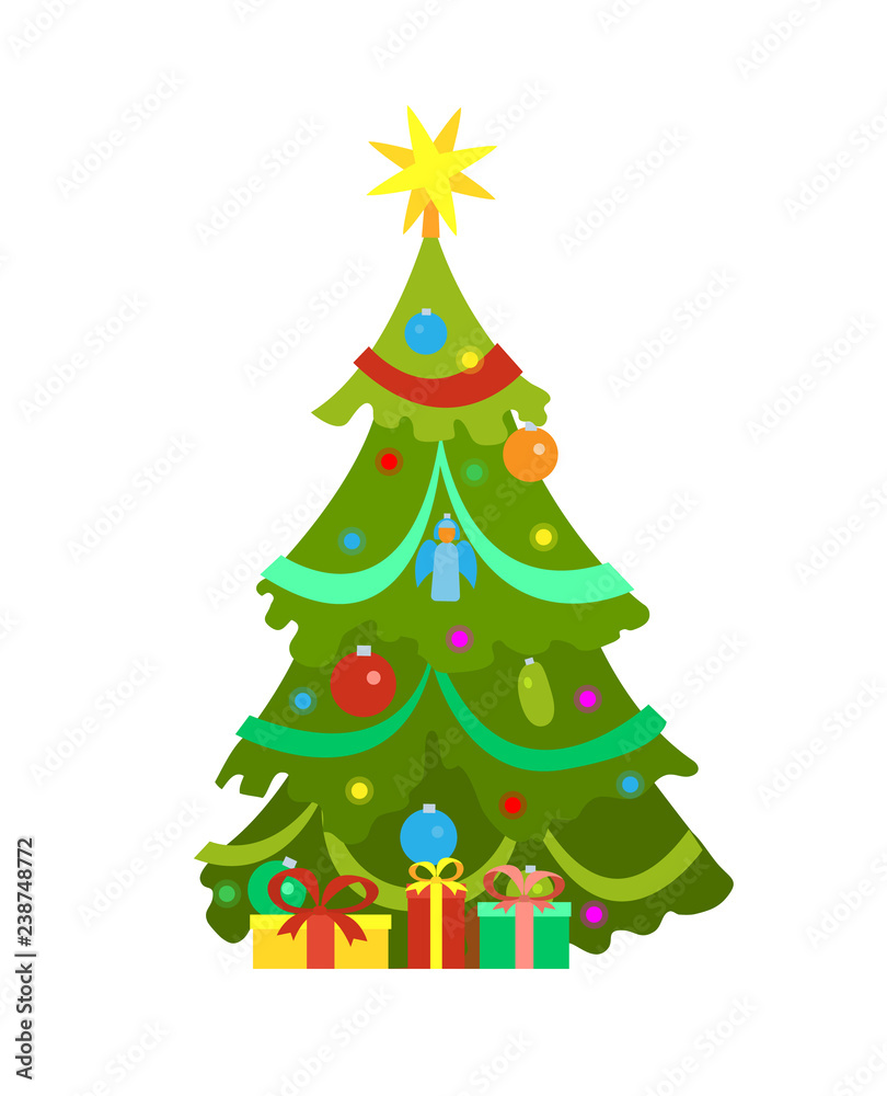 Decorated Christmas Tree Vector Icon Isolated Decorated Christmas Tree Vector Icon Isolated