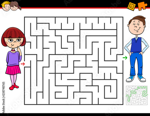 cartoon maze game with girl and boy