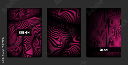 Wave. Abstract Geometry. Cover Design Templates Set with 3d Effect. Vibrant Gradient with Wavy Lines. Trendy Pink Modern Illustration with Distortion. Vector Wave for Brochure, Business, Poster, Book. © ingara