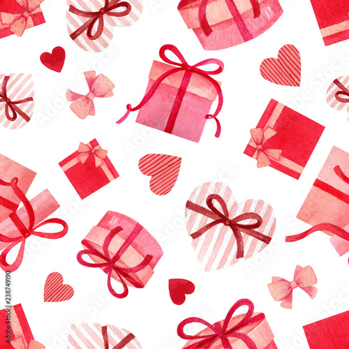 Happy Valentine's day watercolor vector seamless pattern.
