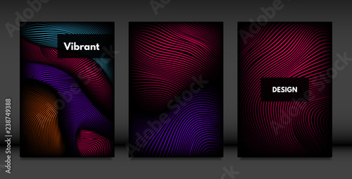 Wavy Lines in Movement. Abstract Backgrounds with Vibrant Gradient and Volume Effect in Modern Style. 3D Vector Abstraction with Distorted Shapes. Wavy Lines for Cover, Magazine, Poster, Brochure.