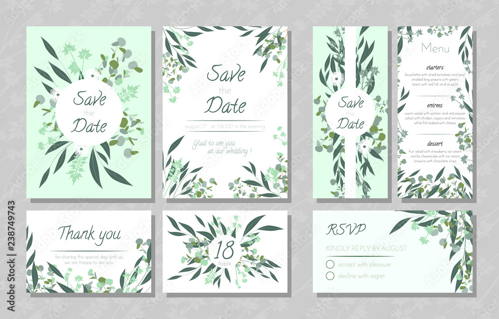 Wedding Cards with Eucalyptus. Wedding Cards with Eucalyptus.