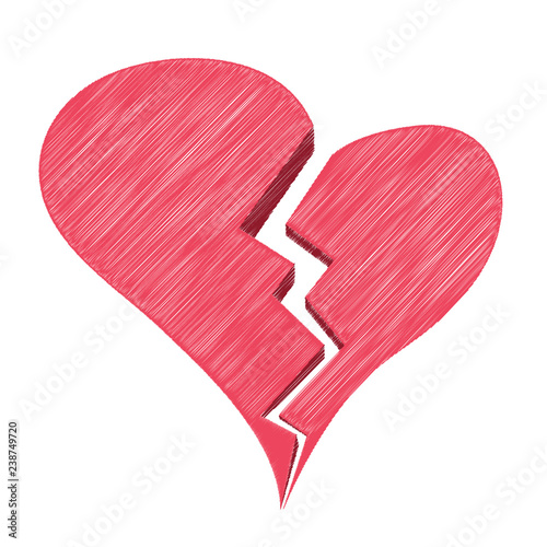 Red Heartbreak Or Broken Heart Or Divorce Isolated On A White Background. Vector Sketch Style Illustration. Unique Pattern Design For Brochures, Web, Printed Materials, Logos