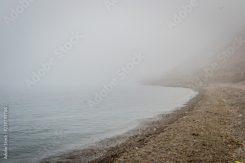 The incredible seascaping view of beach with blue sea in morocco in summer