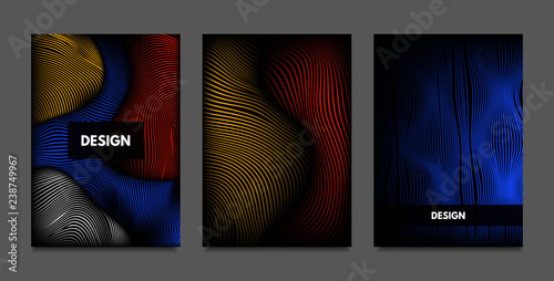 Distortion of Lines. Abstract Backgrounds with Vibrant Gradient and Wavy Stripes. Futuristic Cover Templates Set with Volume and Metallic Effect. Distorted Shapes for Business Presentation, Brochure.