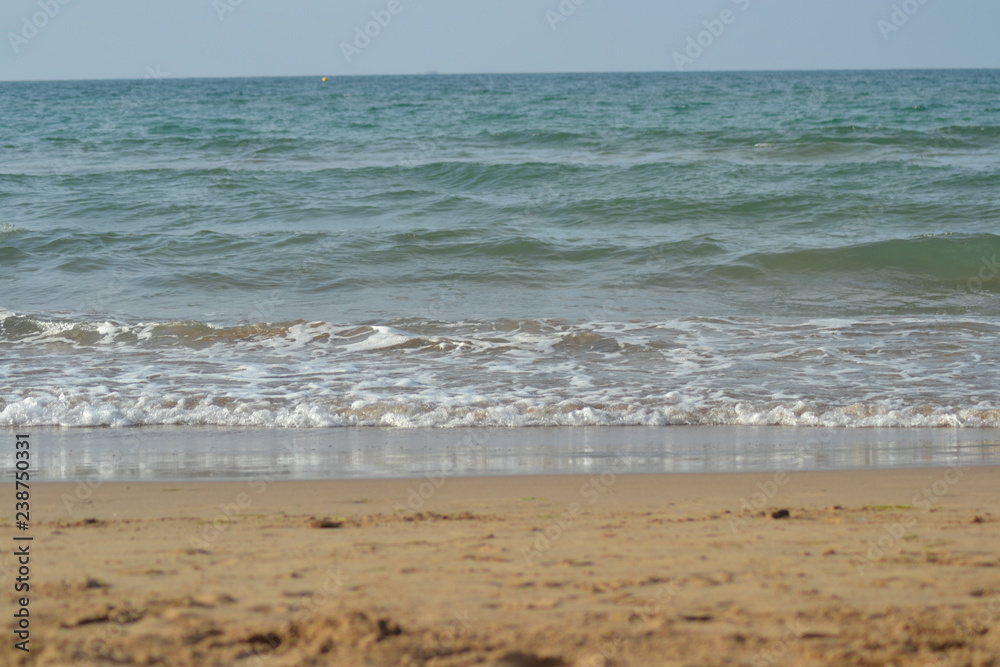 The incredible seascaping view of beach with blue sea in morocco in summer